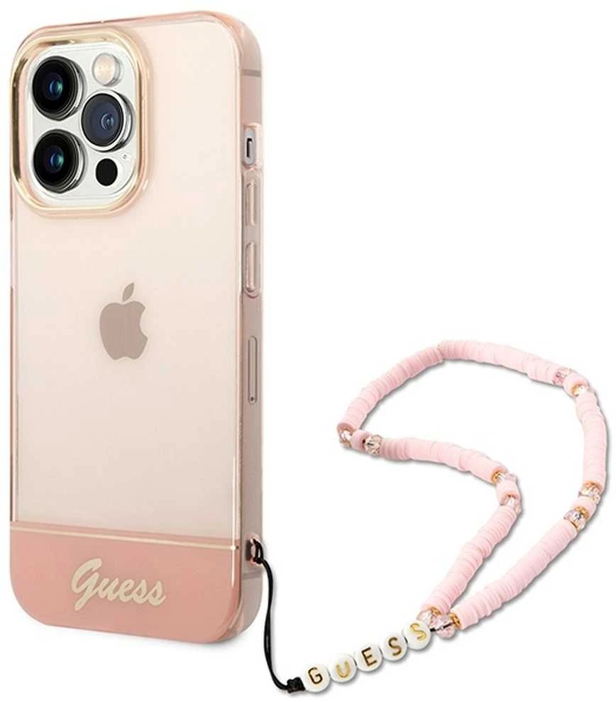Dėklas Guess GUHCP14XHGCOHP Apple iPhone 14 Pro Max 6,7″ rožinės spalvos hardcase Translucent Pearl Strap