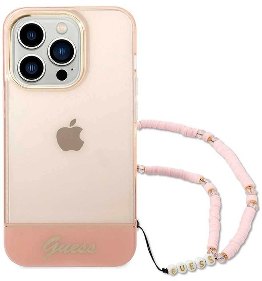 Dėklas Guess GUHCP14XHGCOHP Apple iPhone 14 Pro Max 6,7″ rožinės spalvos hardcase Translucent Pearl Strap