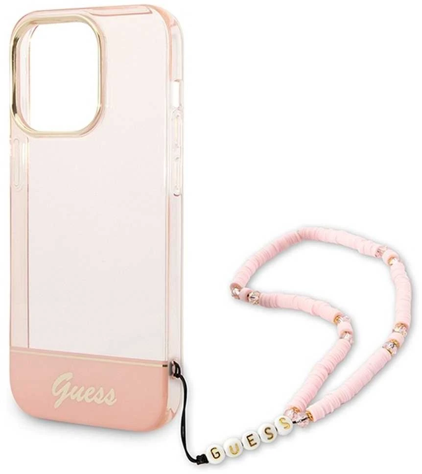 Dėklas Guess GUHCP14XHGCOHP Apple iPhone 14 Pro Max 6,7″ rožinės spalvos hardcase Translucent Pearl Strap