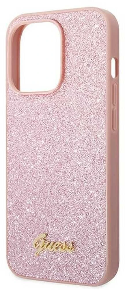Guess GUHCP14XHGGSHP Apple iPhone 14 Pro Max 6,7" dėklas telefonui rožinės spalvos hard case Glitter Script