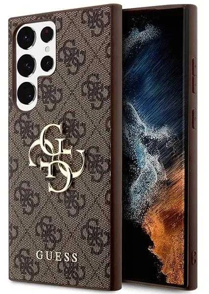 Guess PU 4G Metal Logo dėklas skirtas Samsung Galaxy S23 Ultra rudos spalvos