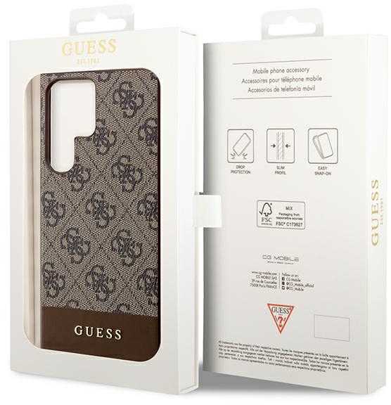 Guess 4G Bottom Stripe Metal Logo Collection - dėklas skirtas Samsung Galaxy S23 Ultra Brown