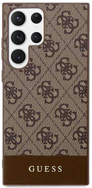 Guess 4G Bottom Stripe Metal Logo Collection - dėklas skirtas Samsung Galaxy S23 Ultra Brown