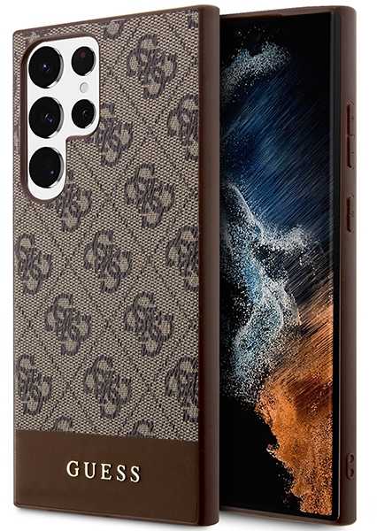 Guess 4G Bottom Stripe Metal Logo Collection - dėklas skirtas Samsung Galaxy S23 Ultra Brown