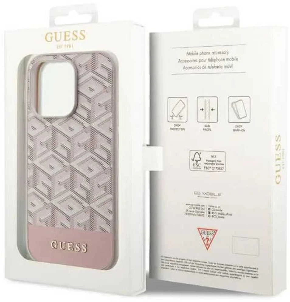 Apple iPhone 14 Pro Guess dėklas GCube Stripes MagSafe (GUHMP14LHGCFSEP) rožinės spalvos