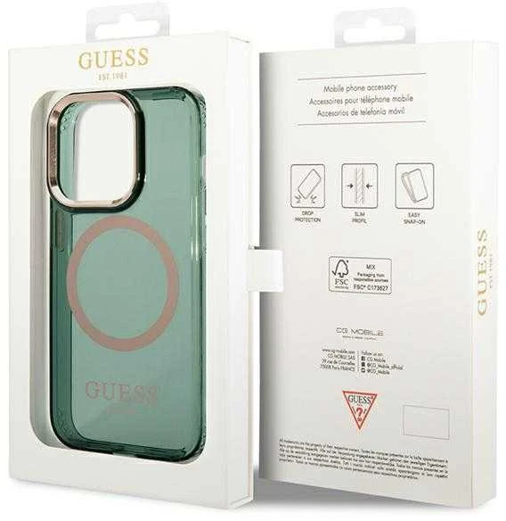 Guess dėklas, skirtas iPhone 14 Pro 6,1 GUHMP14LHTCMA khaki spalvos hard dėklas, skirtas Gold Outline Translucent MagSafe