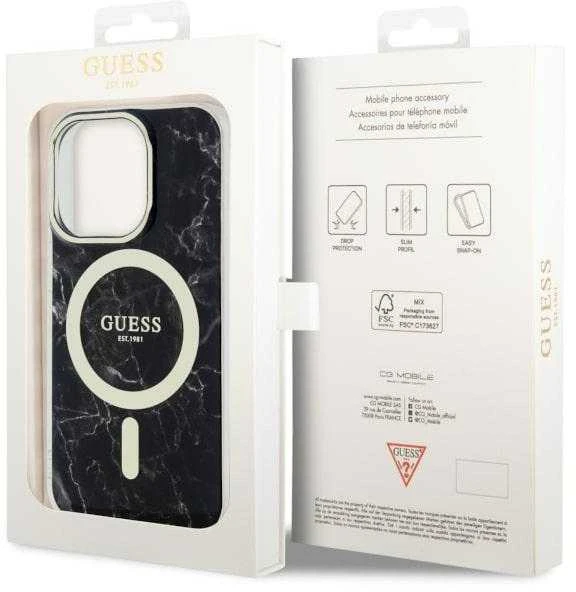 Dėklas GUESS GUHMP14LPCUMAK IPHONE 14 PRO 6.1 "Juodas/Juodas HARDCASE MARBLE MAGSAFE