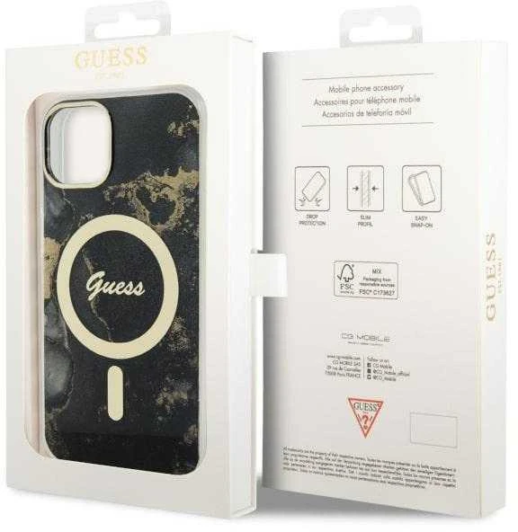 Dėklas GUESS GUHMP14MHTMRSK IPHONE 14 PLUS / 15 PLUS 6.7 "Juodas / Juodas HARDCASE GOLDEN MARBLE MAGSAFE