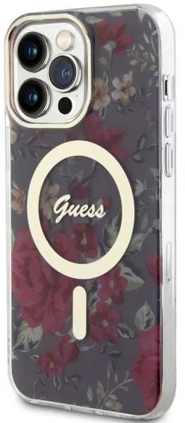 Guess GUHMP14XHCFWSA Apple iPhone 14 Pro Max 6.7″ khaki kietas dėklas Flower MagSafe