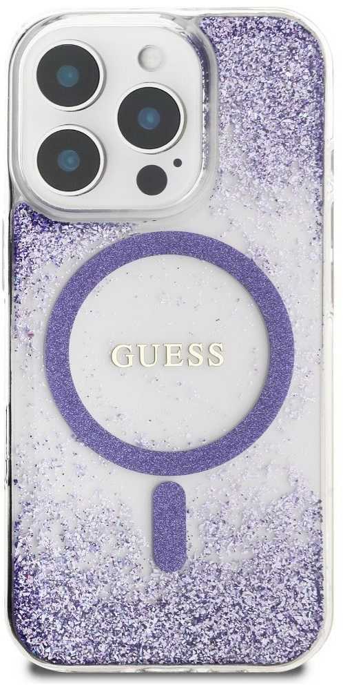 Dėklas Guess HC Resin Bottom Glitter Apple iPhone 16 Pro MagSafe violetinės spalvos