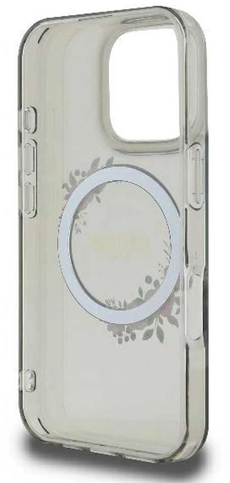 Guess GUHMP16LHFWFCK Apple iPhone 16 Pro 6.3″ juodos spalvos kietas dėklas IML Flowers Wreath MagSafe