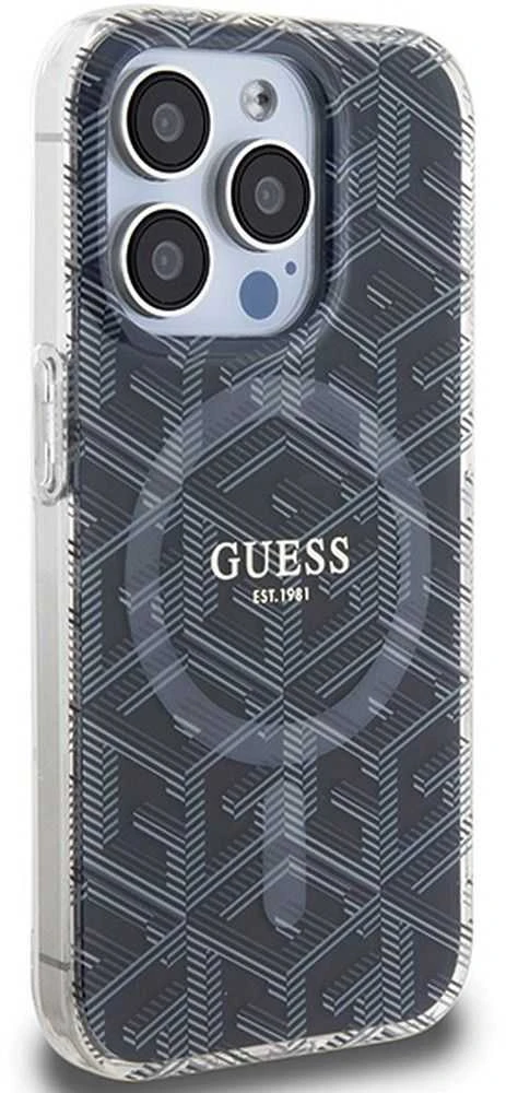 Dėklas GUESS GUHMP15XHGCUSTGK IPHONE 15 PRO MAX 6.7 "Juodas/Juodas HARDCASE IML GCUBE MAGSAFE