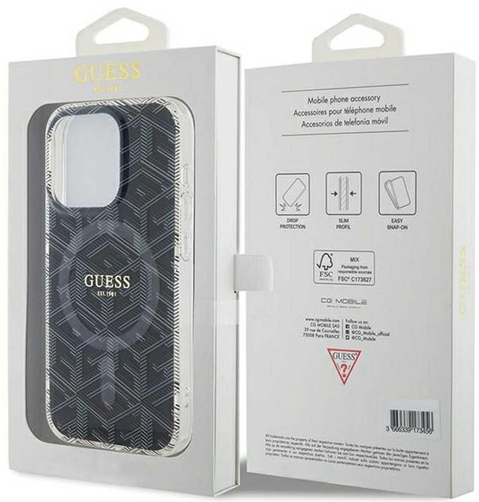 Dėklas GUESS GUHMP15XHGCUSTGK IPHONE 15 PRO MAX 6.7 "Juodas/Juodas HARDCASE IML GCUBE MAGSAFE