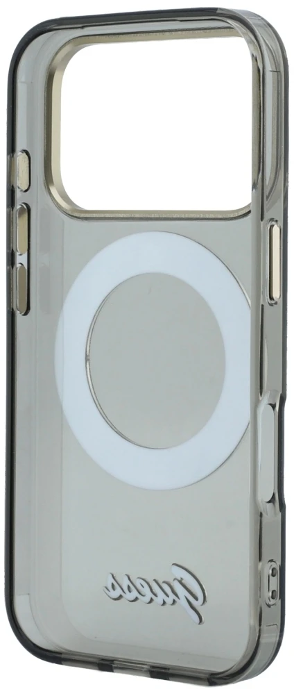 Dėklas Guess IML Ring Stand 360 Script Metal Logo MagSafe Case for iPhone 17 Pro Max / 18 Pro Max - Juoda