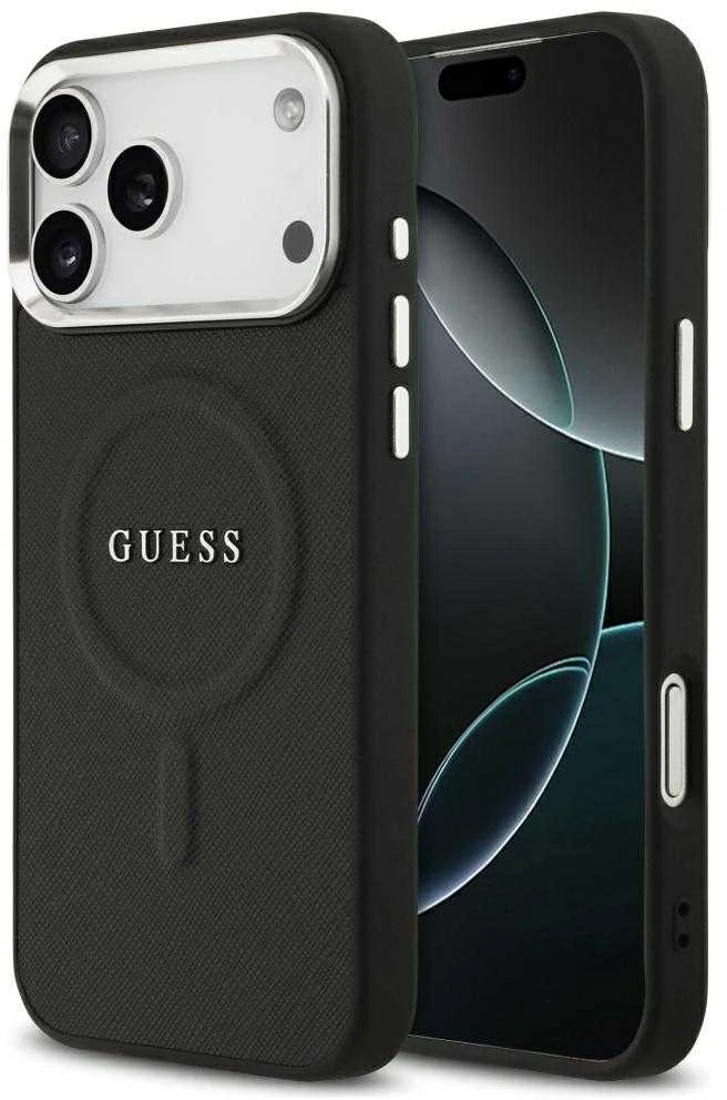 Guess PU Saffiano MagSafe dėklas skirtas Apple iPhone 17 Pro Max juodos spalvos