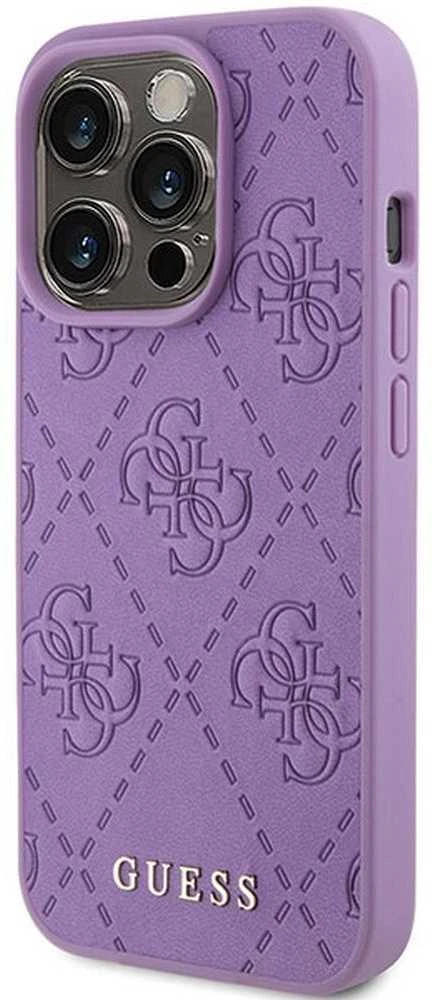 Guess GUHCP15XP4EPMU Apple iPhone 15 Pro Max 6.7″ light violetinės spalvos kietas dėklas Leather 4G Stamped