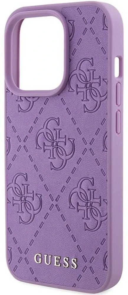 Guess GUHCP15XP4EPMU Apple iPhone 15 Pro Max 6.7″ light violetinės spalvos kietas dėklas Leather 4G Stamped
