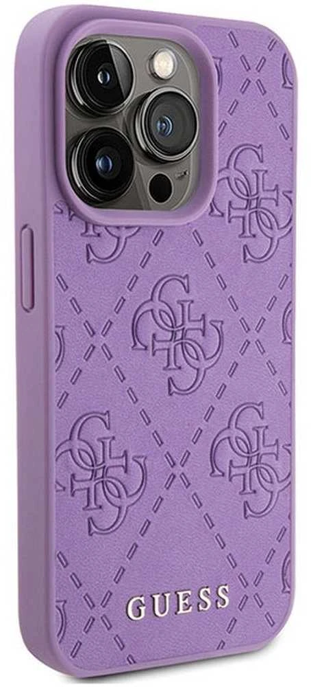 Guess GUHCP15XP4EPMU Apple iPhone 15 Pro Max 6.7″ light violetinės spalvos kietas dėklas Leather 4G Stamped