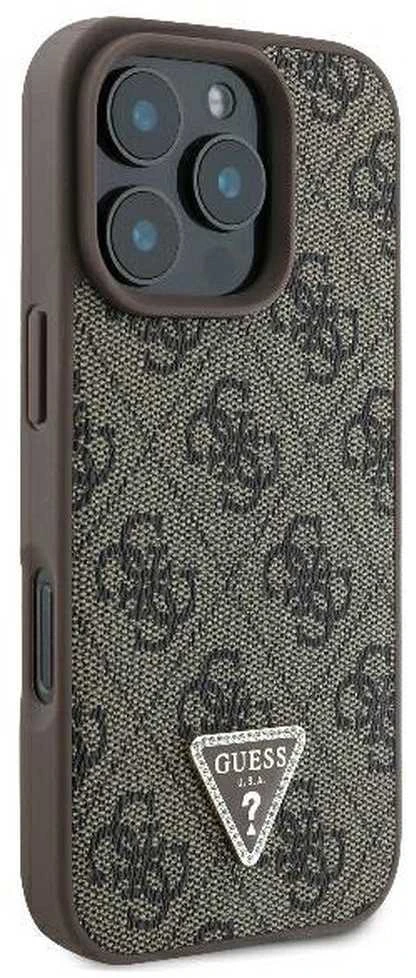 Guess Leather 4G Triangle Strass MagSafe Apple iPhone 16 Pro Max – dėklas telefonui rudos spalvos