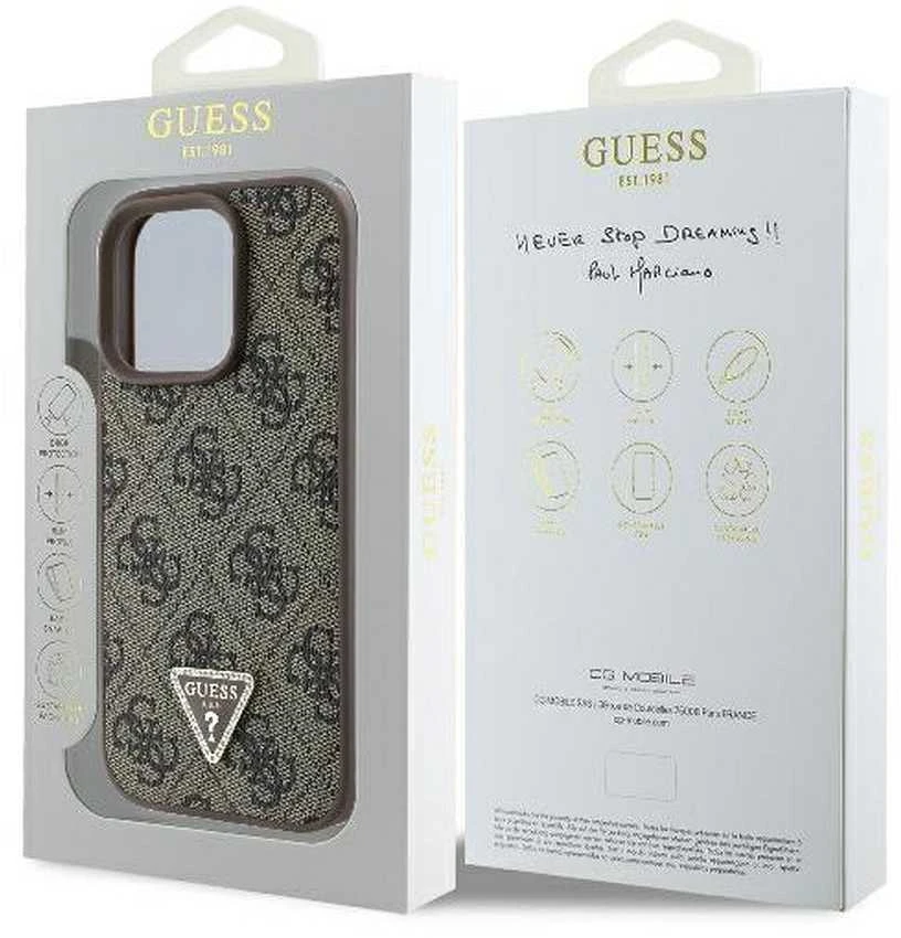 Guess Leather 4G Triangle Strass MagSafe Apple iPhone 16 Pro Max – dėklas telefonui rudos spalvos