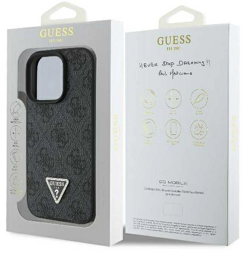 Guess Leather 4G Triangle Strass MagSafe Apple iPhone 16 Pro Max – dėklas telefonui juodos spalvos