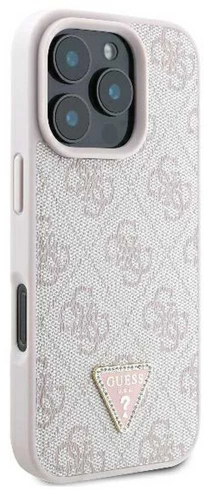 Guess Leather 4G Triangle Strass MagSafe Apple iPhone 16 Pro Max – dėklas telefonui rožinės spalvos