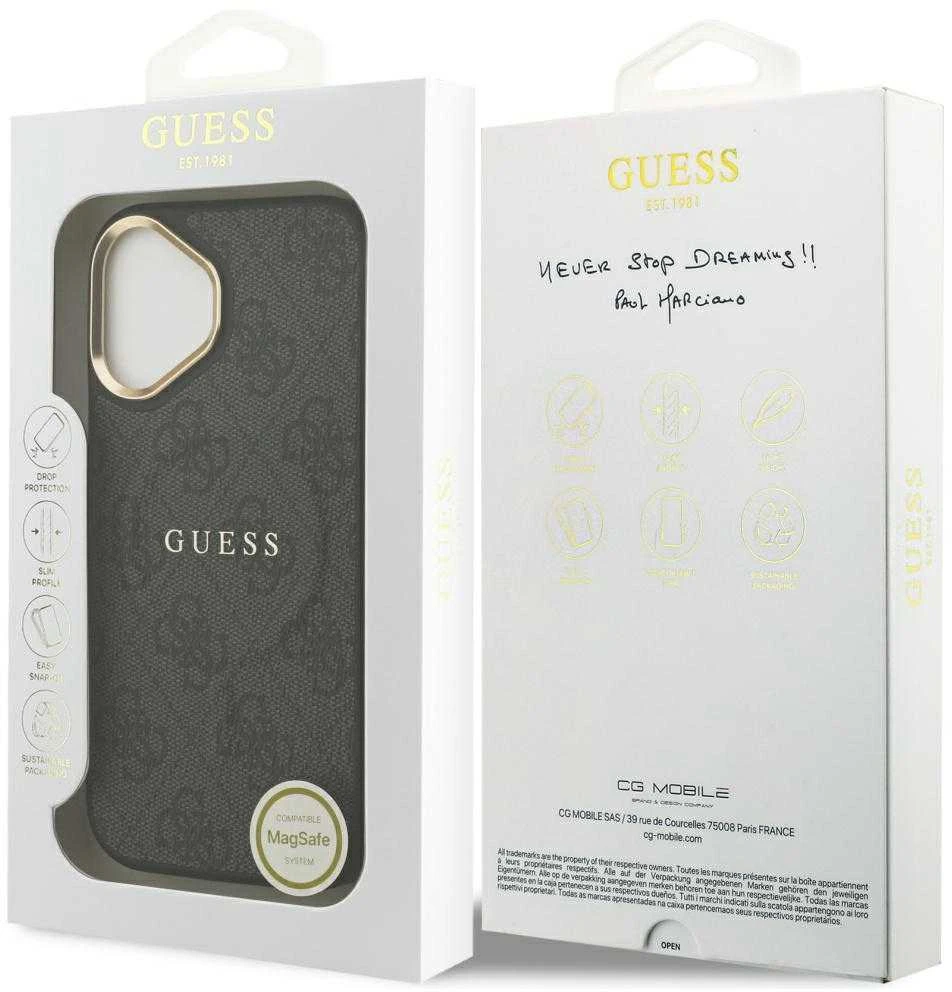 Guess PU Leather 4G Gold Frame MagSafe dėklas skirtas Apple iPhone 17 juodos spalvos
