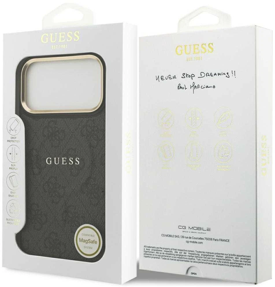 Guess PU Leather 4G Gold Frame MagSafe dėklas skirtas Apple iPhone 17 Pro Max juodos spalvos