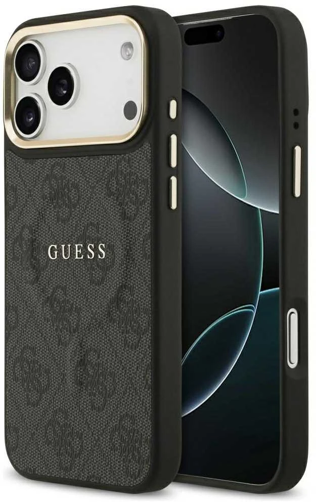 Guess PU Leather 4G Gold Frame MagSafe dėklas skirtas Apple iPhone 17 Pro Max juodos spalvos