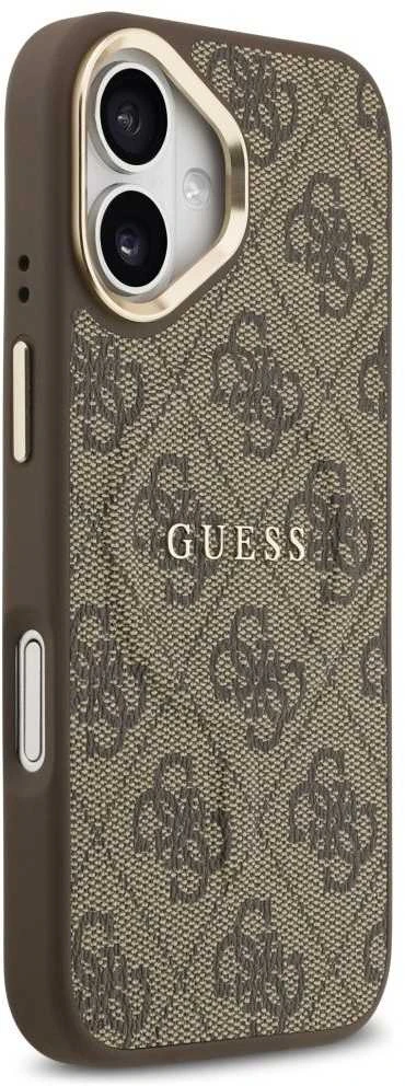 Guess PU Leather 4G Gold Frame MagSafe dėklas skirtas Apple iPhone 17 rudos spalvos
