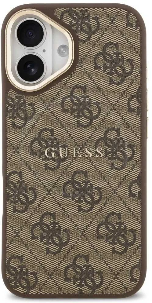 Guess PU Leather 4G Gold Frame MagSafe dėklas skirtas Apple iPhone 17 rudos spalvos