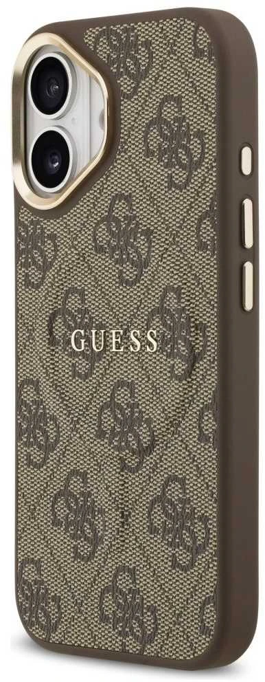Guess PU Leather 4G Gold Frame MagSafe dėklas skirtas Apple iPhone 17 rudos spalvos