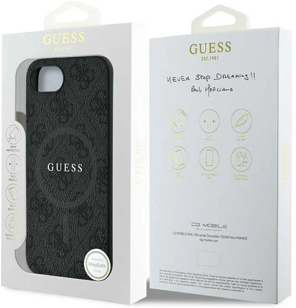 GUESS dėklas skirtas Apple iPhone 16e (SE 4 2025) suderinamas su MagSafe GUHMPSE4G4GFRK (PU 4G Ring Classic Logo) juodos spalvos