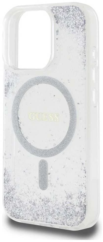 Guess GUHMP16LRGRGES Apple iPhone 16 Pro 6.3″ sidabrinis kietas dėklas Resin Gradient Glitter MagSafe