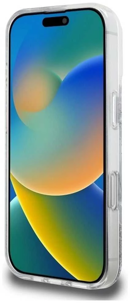 Guess GUHMP16LRGRGES Apple iPhone 16 Pro 6.3″ sidabrinis kietas dėklas Resin Gradient Glitter MagSafe