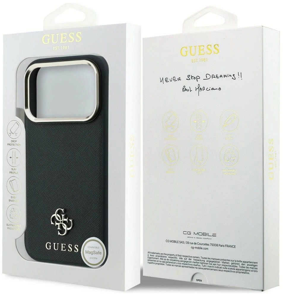 Dėklas Guess Case for IPHONE 18 Pro Max/17 Pro Max compatible with MagSafe (Saffiano Small 4G & Classic Logo) back