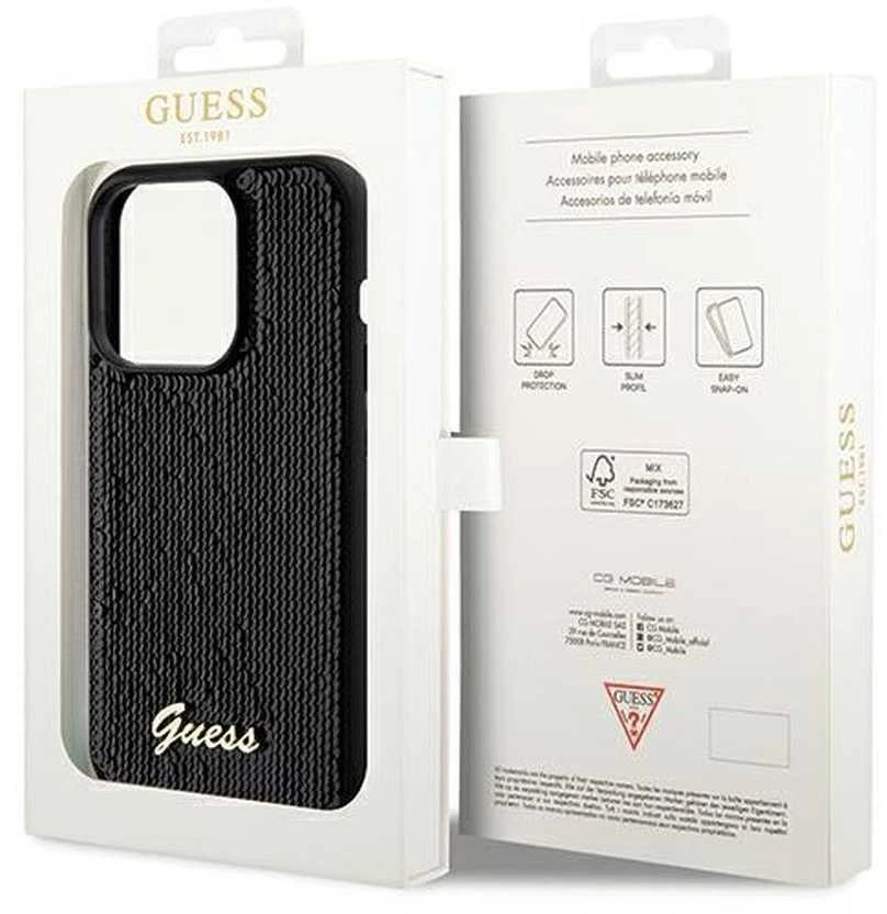 Apple iPhone 14 Pro Guess dėklas Sequin Script Metal (GUHCP14LPSFDGSK) juodos spalvos