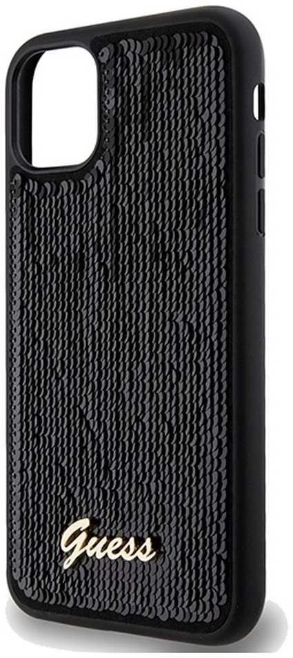 Guess GUHCN61PSFDGSK Apple iPhone 11 / Xr 6.1″ juodos spalvos kietas dėklas Sequin Script Metal
