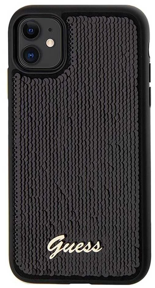 Guess GUHCN61PSFDGSK Apple iPhone 11 / Xr 6.1″ juodos spalvos kietas dėklas Sequin Script Metal