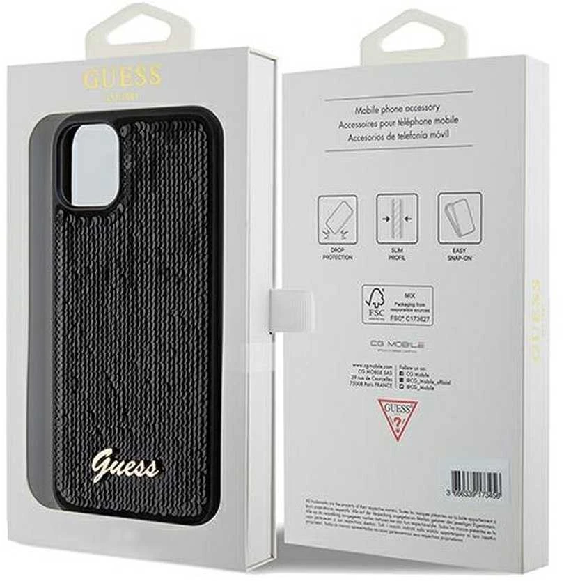 Guess GUHCN61PSFDGSK Apple iPhone 11 / Xr 6.1″ juodos spalvos kietas dėklas Sequin Script Metal