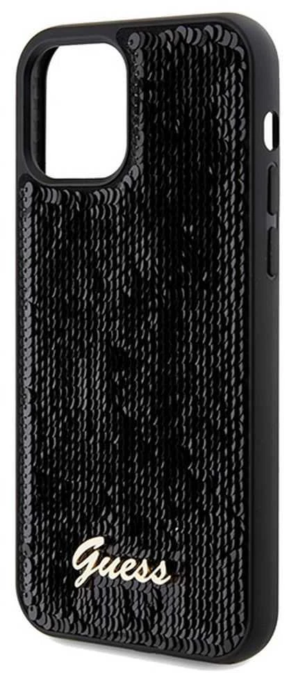 Guess GUHCP12MPSFDGSK Apple iPhone 12/12 Pro 6.1″ juodos spalvos kietas dėklas Sequin Script Metal