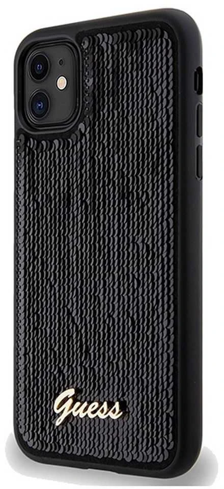 Guess GUHCN61PSFDGSK Apple iPhone 11 / Xr 6.1″ juodos spalvos kietas dėklas Sequin Script Metal