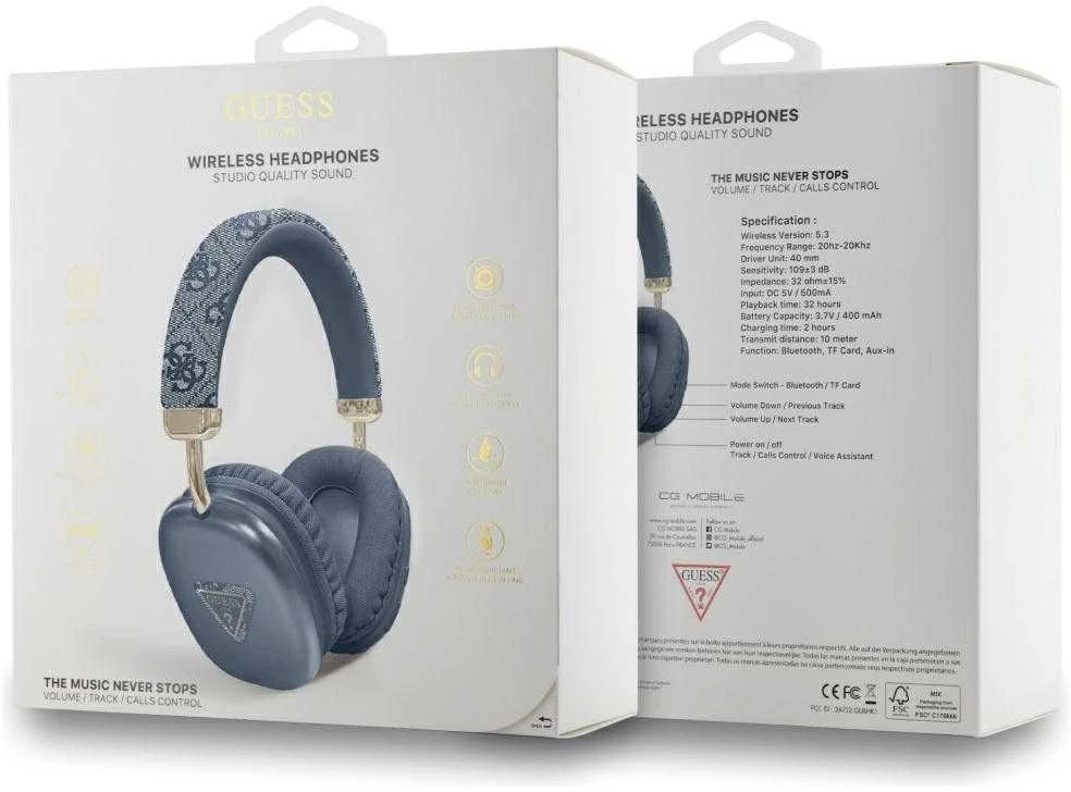 Guess 4G Triangle Logo - Belaidės Over-Ear Ausinės Bluetooth V5.3 mėlynas