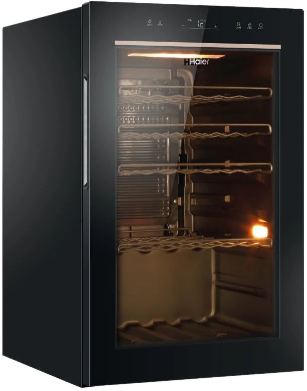 Haier Wine Bank 50 Serie 3 HWS49GAE Kompresorinis vyno aušintuvas Laisvai pastatomas Juodas 49 buteliai