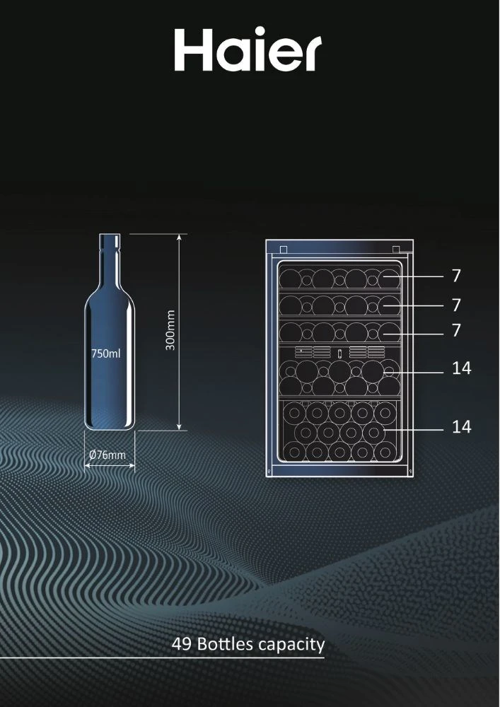 Haier Wine Bank 50 Serie 3 HWS49GAE Kompresorinis vyno aušintuvas Laisvai pastatomas Juodas 49 buteliai