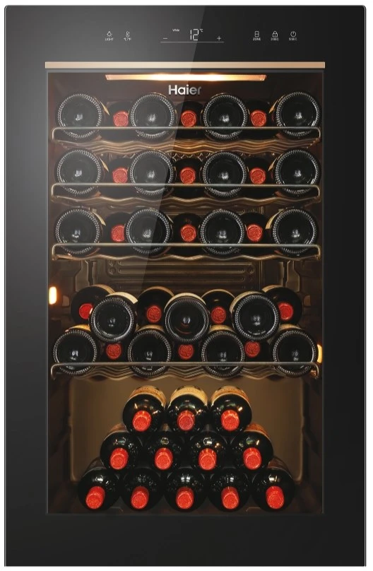 Haier Wine Bank 50 Serie 3 HWS49GAE Kompresorinis vyno aušintuvas Laisvai pastatomas Juodas 49 buteliai