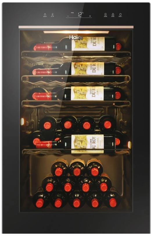 Haier Wine Bank 50 Serie 3 HWS49GAE Kompresorinis vyno aušintuvas Laisvai pastatomas Juodas 49 buteliai
