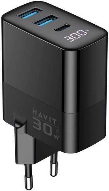 Havit UCLE001 EU - GaN trijų prievadų įkroviklis 30 W, juodas