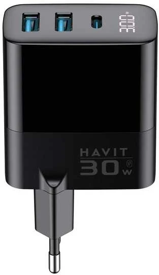 Havit UCLE001 EU - GaN trijų prievadų įkroviklis 30 W, juodas