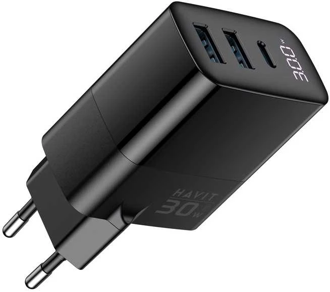 Havit UCLE001 EU - GaN trijų prievadų įkroviklis 30 W, juodas